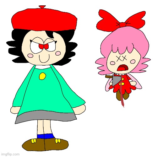 Evil Adeleine constantly kills Ribbon | image tagged in kirby,fanart,parody,gore,funny,cute | made w/ Imgflip meme maker