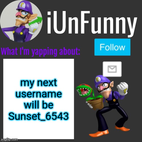 ⠀ | my next username will be Sunset_6543 | made w/ Imgflip meme maker