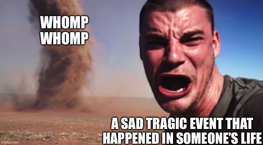 Here it comes | WHOMP WHOMP; A SAD TRAGIC EVENT THAT HAPPENED IN SOMEONE’S LIFE | image tagged in here it comes | made w/ Imgflip meme maker
