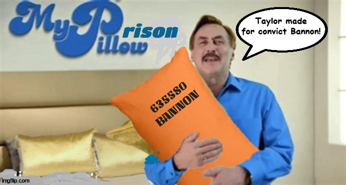 Bannon prison pillow | image tagged in convict steve bannon,mike lindell,my pillow,maga minions,lock him up | made w/ Imgflip meme maker