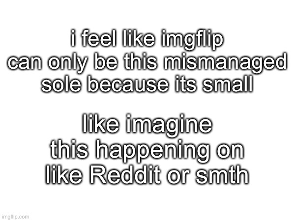 by mismanaged i mean Dylan hasn’t been around in months, maybe years | i feel like imgflip can only be this mismanaged sole because its small; like imagine this happening on like Reddit or smth | made w/ Imgflip meme maker