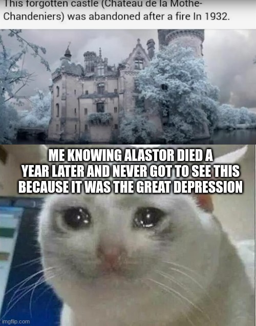 HE HAUNTS MY EVERY WAKING MOMENT NOW | ME KNOWING ALASTOR DIED A YEAR LATER AND NEVER GOT TO SEE THIS BECAUSE IT WAS THE GREAT DEPRESSION | image tagged in alastor hazbin hotel,oddly satisfying,old | made w/ Imgflip meme maker