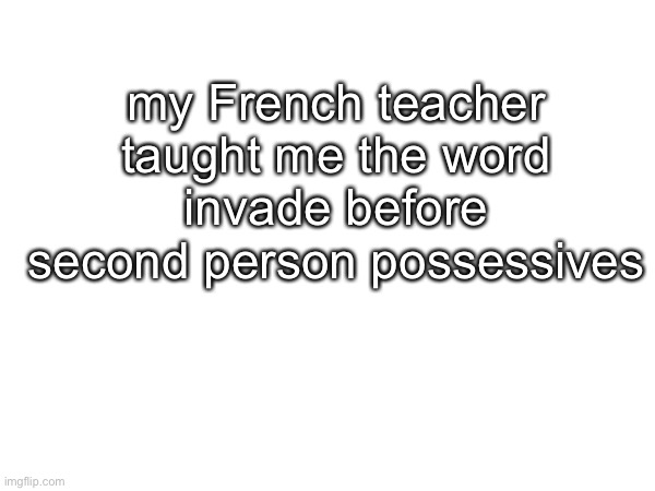 nous envahissons vos villes | my French teacher taught me the word invade before second person possessives | made w/ Imgflip meme maker