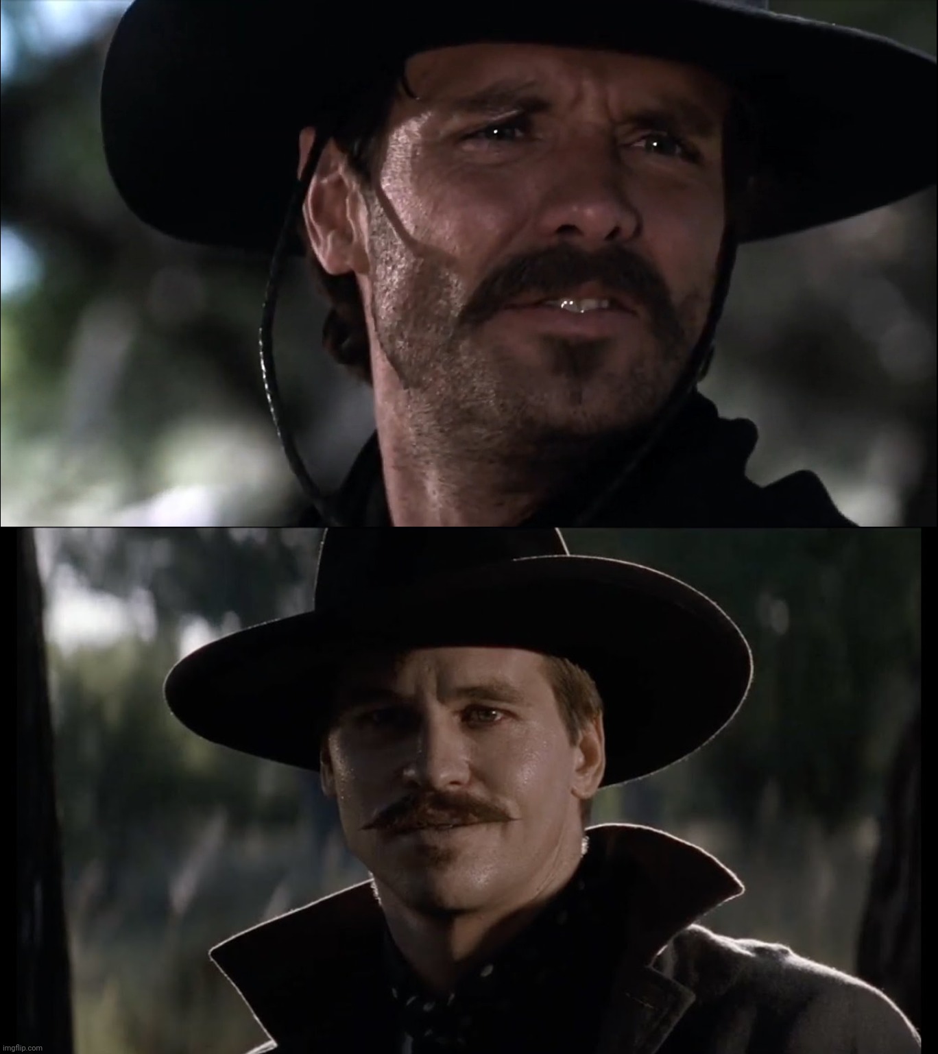 Johnny Ringo final showdown with Doc Holliday, Tombstone | image tagged in tombstone,johnny ringo,doc holliday,michael biehn,val kilmer,i'm your huckleberry | made w/ Imgflip meme maker