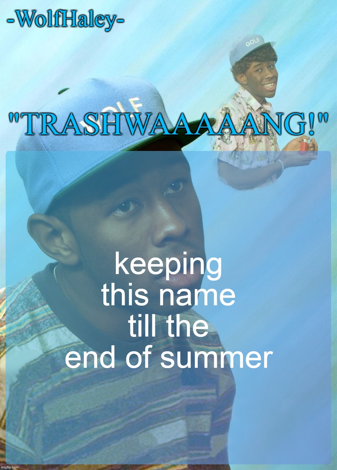 camp flog gnaw reference?? | keeping this name till the end of summer | image tagged in -wolfhaley- announcement template | made w/ Imgflip meme maker
