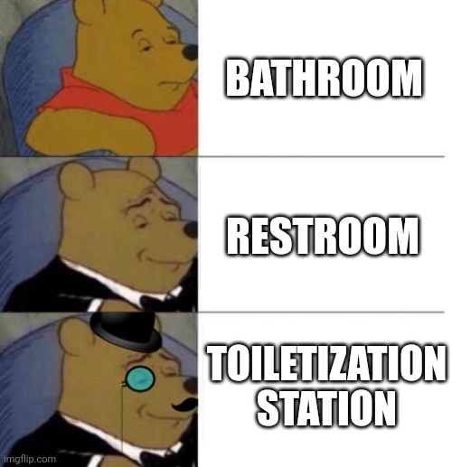 Toiletization station | BATHROOM; RESTROOM; TOILETIZATION STATION | image tagged in tuxedo winnie the pooh 3 panel,bathroom,restroom | made w/ Imgflip meme maker