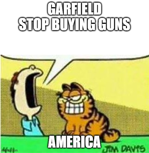 america | GARFIELD STOP BUYING GUNS; AMERICA | image tagged in john yelling at garfield | made w/ Imgflip meme maker