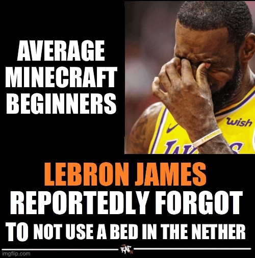 Lebron James Reportedly forgot to | AVERAGE MINECRAFT BEGINNERS; NOT USE A BED IN THE NETHER | image tagged in lebron james reportedly forgot to | made w/ Imgflip meme maker