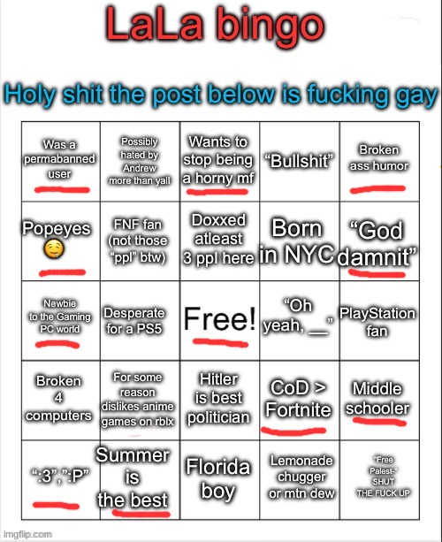 gm, still comment banned cuz mod abuse | image tagged in lala bingo p | made w/ Imgflip meme maker