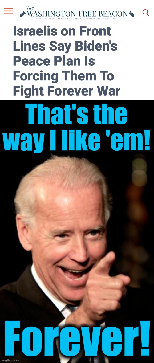And then we lose! | That's the way I like 'em! Forever! | image tagged in memes,smilin biden,forever wars,israel,gaza,democrats | made w/ Imgflip meme maker