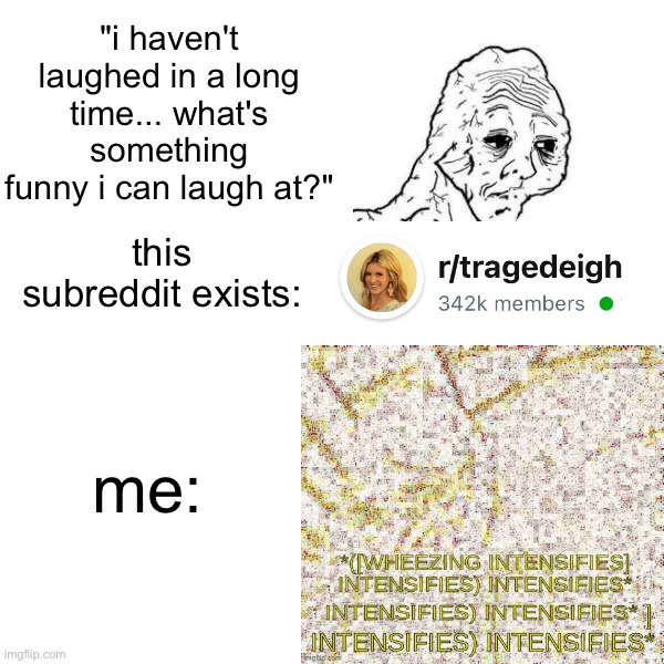 based on a true story | "i haven't laughed in a long time... what's something funny i can laugh at?"; this subreddit exists:; me: | made w/ Imgflip meme maker