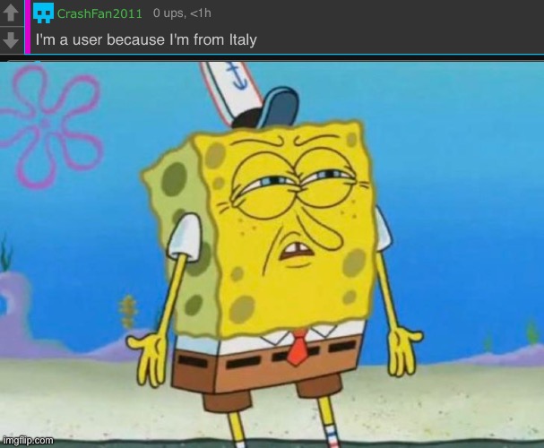 Oh so now you must be Italian for be a imgflip user? | image tagged in spongebob squint shrug | made w/ Imgflip meme maker