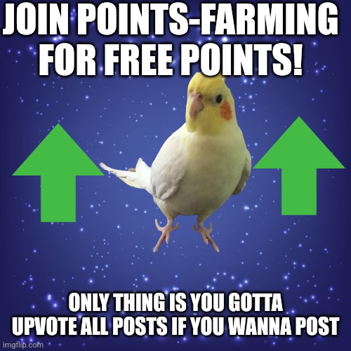 Plz | JOIN POINTS-FARMING FOR FREE POINTS! ONLY THING IS YOU GOTTA UPVOTE ALL POSTS IF YOU WANNA POST | image tagged in magic lights blue background | made w/ Imgflip meme maker