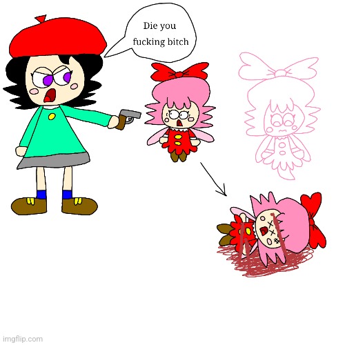 Ribbon is dead and becomes a ghost | image tagged in kirby,ghost,gore,blood,funny,death | made w/ Imgflip meme maker