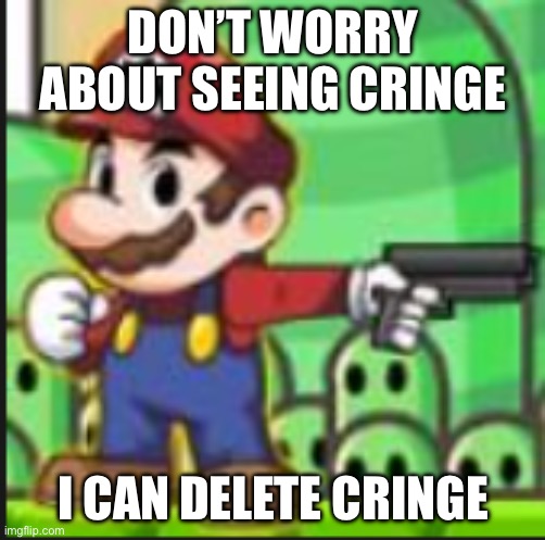 Don’t worry about seeing cringe | DON’T WORRY ABOUT SEEING CRINGE; I CAN DELETE CRINGE | image tagged in mario with gun | made w/ Imgflip meme maker