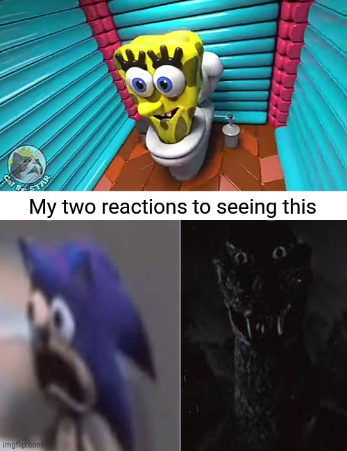 NOOOO SPONGEBOB | My two reactions to seeing this | image tagged in blank white template,brainrot,spongebob squarepants,youtube kids | made w/ Imgflip meme maker