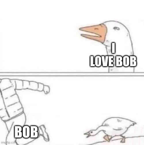 bob | I LOVE BOB; BOB | image tagged in goose chase,goose | made w/ Imgflip meme maker