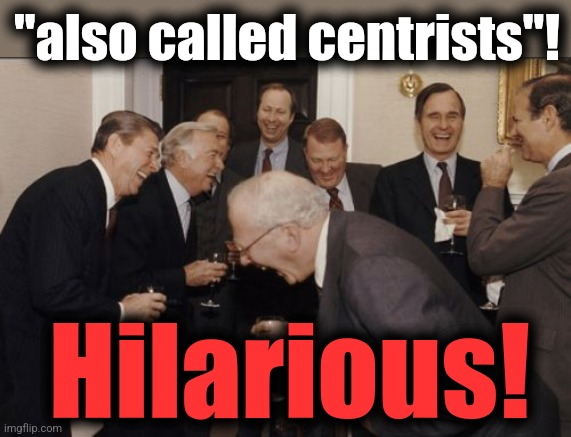 Laughing Men In Suits Meme | Hilarious! "also called centrists"! | image tagged in memes,laughing men in suits | made w/ Imgflip meme maker