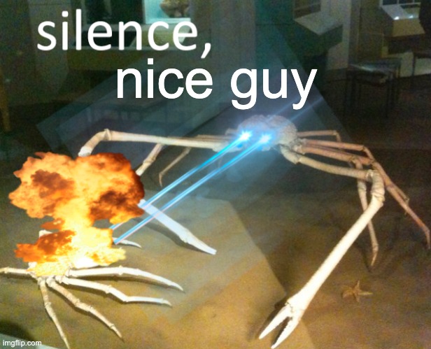 silence, nice guy | nice guy | image tagged in silence crab | made w/ Imgflip meme maker