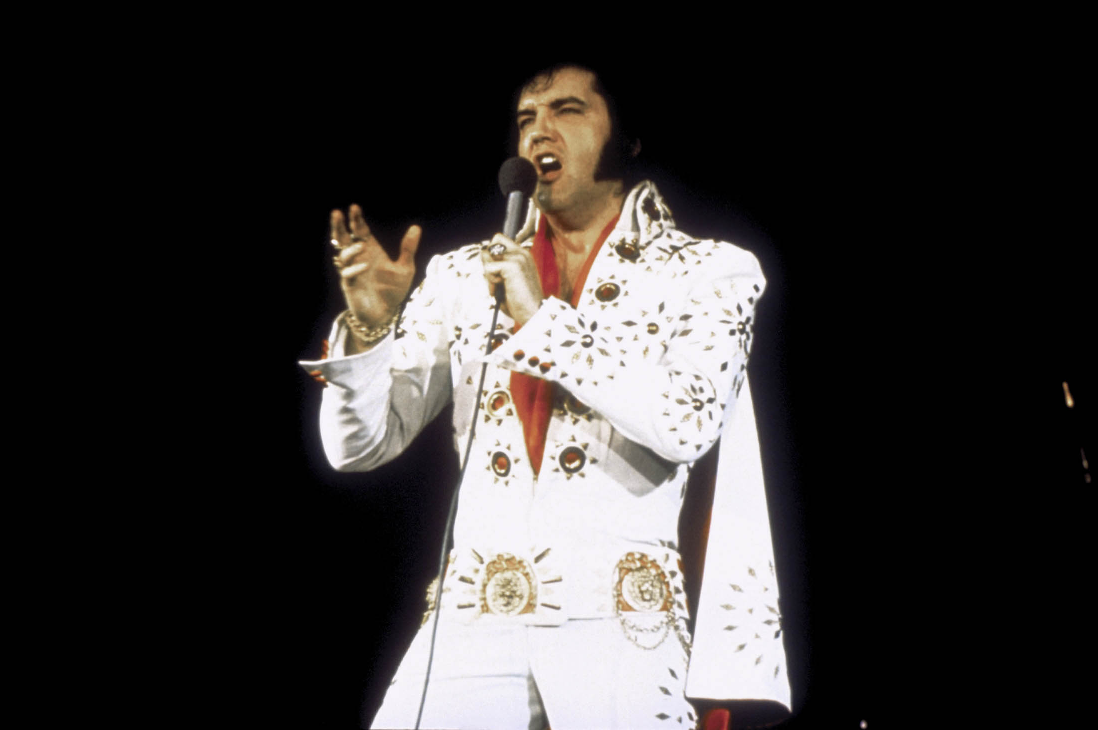 High Quality Elvis in white jumpsuit Blank Meme Template