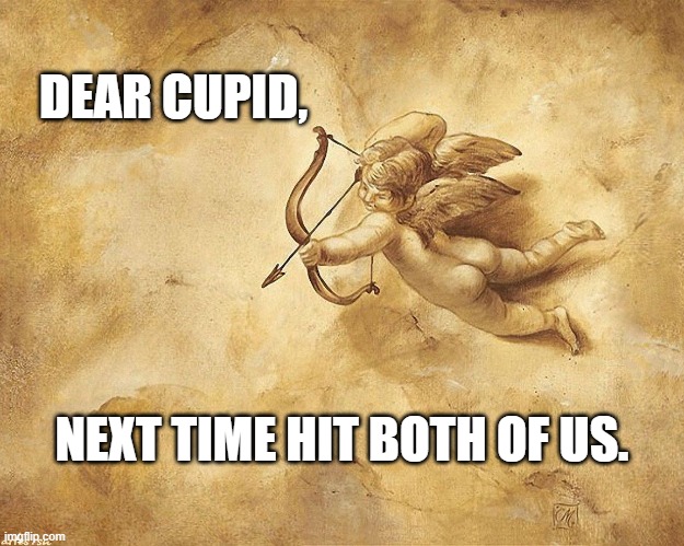 dear cupid | DEAR CUPID, NEXT TIME HIT BOTH OF US. | image tagged in dear cupid | made w/ Imgflip meme maker