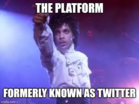 Prince | THE PLATFORM FORMERLY KNOWN AS TWITTER | image tagged in prince | made w/ Imgflip meme maker