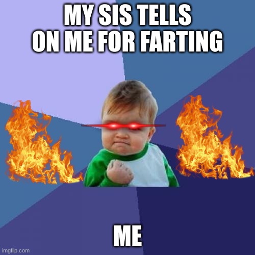 Success Kid | MY SIS TELLS ON ME FOR FARTING; ME | image tagged in memes,success kid | made w/ Imgflip meme maker