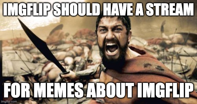 we make so many memes about it... | IMGFLIP SHOULD HAVE A STREAM; FOR MEMES ABOUT IMGFLIP | image tagged in memes,sparta leonidas,imgflip,fun stream,imgflip streams | made w/ Imgflip meme maker