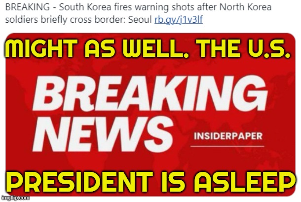 Kamala Might actually be a better President than Biden at this point! | MIGHT AS WELL. THE U.S. PRESIDENT IS ASLEEP | image tagged in north korea,south korea,warning sign,dementia,kamala harris,joe biden | made w/ Imgflip meme maker