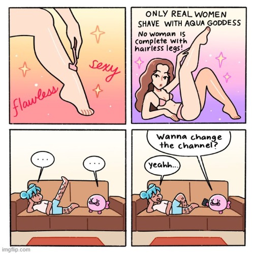 image tagged in tv,shaving,legs,hair,commercial,blobfish | made w/ Imgflip meme maker