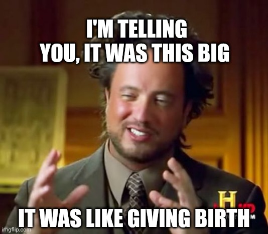 Like giving birth | I'M TELLING YOU, IT WAS THIS BIG; IT WAS LIKE GIVING BIRTH | image tagged in memes,ancient aliens | made w/ Imgflip meme maker