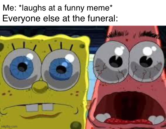 Lol | Me: *laughs at a funny meme*; Everyone else at the funeral: | image tagged in shocked people | made w/ Imgflip meme maker