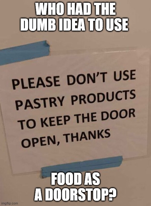 food is a doorstop | WHO HAD THE DUMB IDEA TO USE; FOOD AS A DOORSTOP? | image tagged in why,just why | made w/ Imgflip meme maker