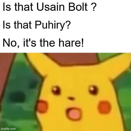 Surprised Pikachu Meme | Is that Usain Bolt ? Is that Puhiry? No, it's the hare! | image tagged in memes,surprised pikachu | made w/ Imgflip meme maker