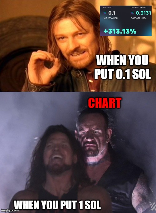 WHEN YOU PUT 0.1 SOL; CHART; WHEN YOU PUT 1 SOL | image tagged in memes,one does not simply,undertaker | made w/ Imgflip meme maker