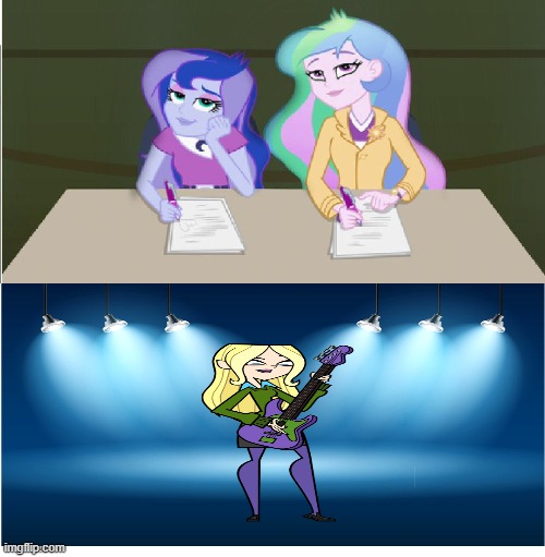 Dawn Plays the Blues for Celestia and Luna | image tagged in who's at the competition meme,equestria girls,total drama | made w/ Imgflip meme maker