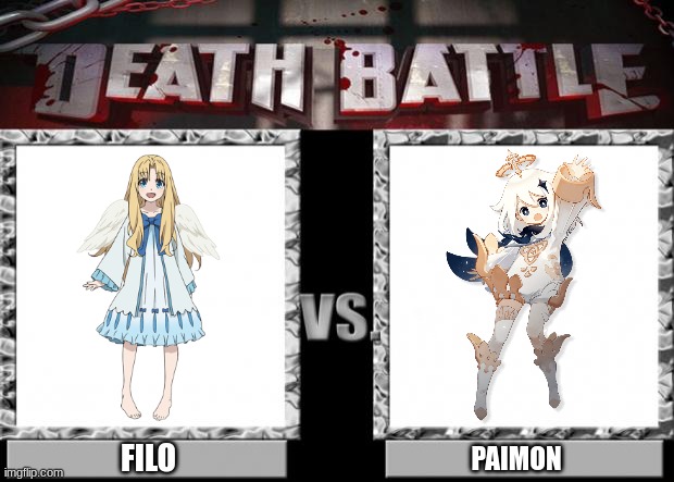 Battle of the Cute Travel Partners | FILO; PAIMON | image tagged in death battle,genshin impact,rising of the shield hero | made w/ Imgflip meme maker
