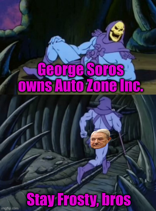 If You See One Burning Or Being Looted, This Is Why ! | George Soros owns Auto Zone Inc. Stay Frosty, bros | image tagged in disturbing facts skeletor,political meme,politics | made w/ Imgflip meme maker