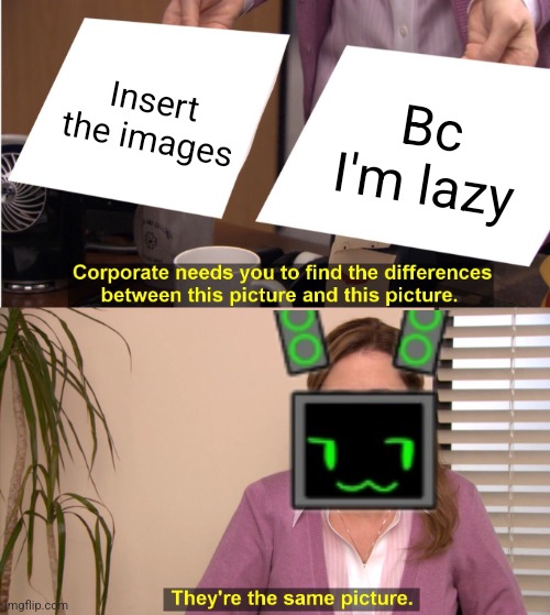 They're The Same Picture Meme | Insert the images Bc I'm lazy | image tagged in memes,they're the same picture | made w/ Imgflip meme maker