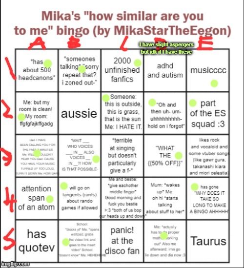 No bingooo??? | I have slight aspergers but idk if I have these | image tagged in bingo | made w/ Imgflip meme maker