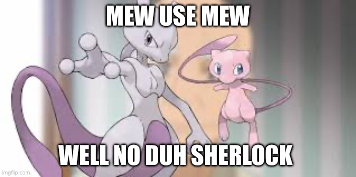 Mew use mew | MEW USE MEW; WELL NO DUH SHERLOCK | image tagged in funny pokemon | made w/ Imgflip meme maker
