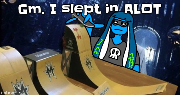 I was supposed to wake up at 8 but now it's 1:00 | Gm. I slept in ALOT | image tagged in skatezboard | made w/ Imgflip meme maker