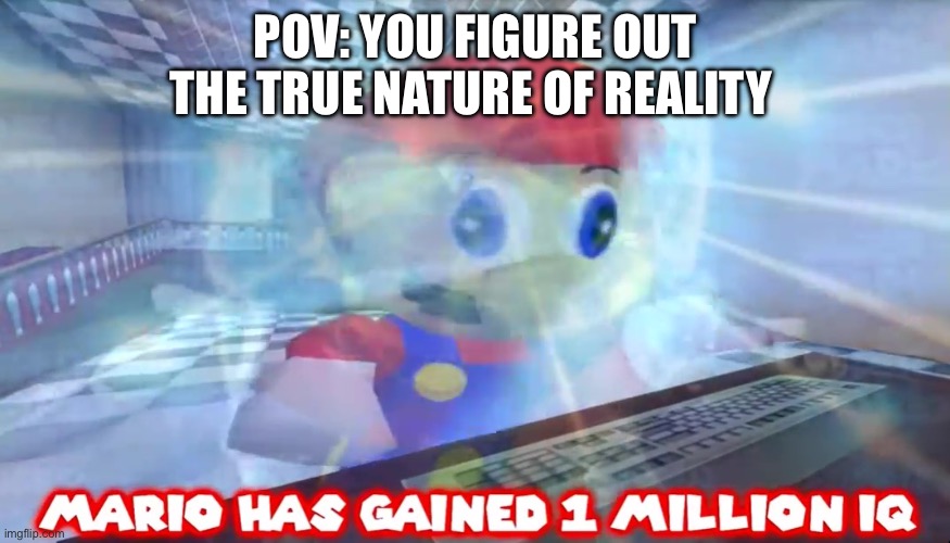 The true nature of reality is… unknown. | POV: YOU FIGURE OUT THE TRUE NATURE OF REALITY | image tagged in mario has gained 1 million iq | made w/ Imgflip meme maker