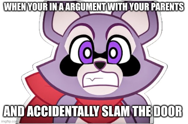 current objectives survive | WHEN YOUR IN A ARGUMENT WITH YOUR PARENTS; AND ACCIDENTALLY SLAM THE DOOR | image tagged in rambly the raccoon worried,memes,relatable,middle school,funny,realization | made w/ Imgflip meme maker