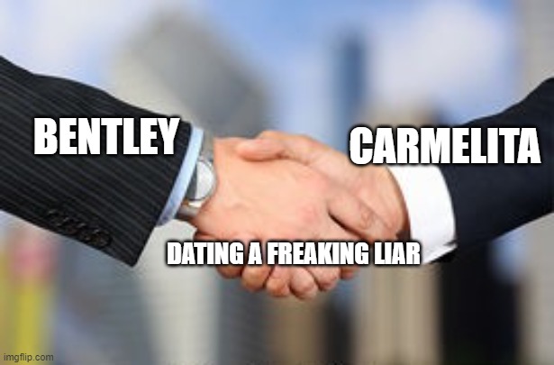 Handshake | CARMELITA; BENTLEY; DATING A FREAKING LIAR | image tagged in handshake,sly cooper | made w/ Imgflip meme maker