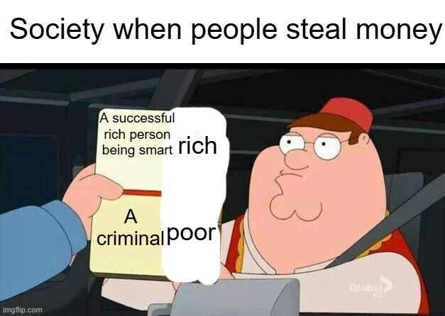 Capitalism | Society when people steal money; rich; A successful rich person being smart; poor; A criminal | image tagged in peter griffin skin color chart race terrorist blank,capitalism,leftist,socialist,communist | made w/ Imgflip meme maker