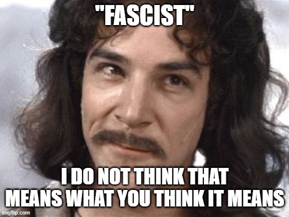 See Also 'Liberal' | "FASCIST"; I DO NOT THINK THAT MEANS WHAT YOU THINK IT MEANS | image tagged in i do not think that means what you think it means | made w/ Imgflip meme maker