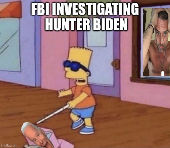 Blind FBI Bart Simpson meme | FBI INVESTIGATING  HUNTER BIDEN | image tagged in blind bart simpson | made w/ Imgflip meme maker