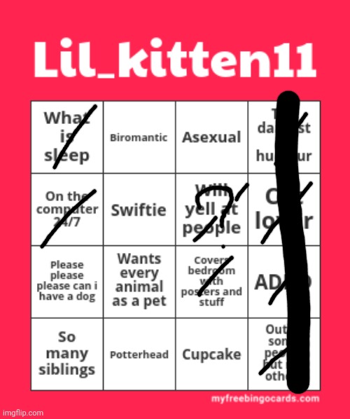 Lil_kitten11 bingo | image tagged in lil_kitten11 bingo | made w/ Imgflip meme maker