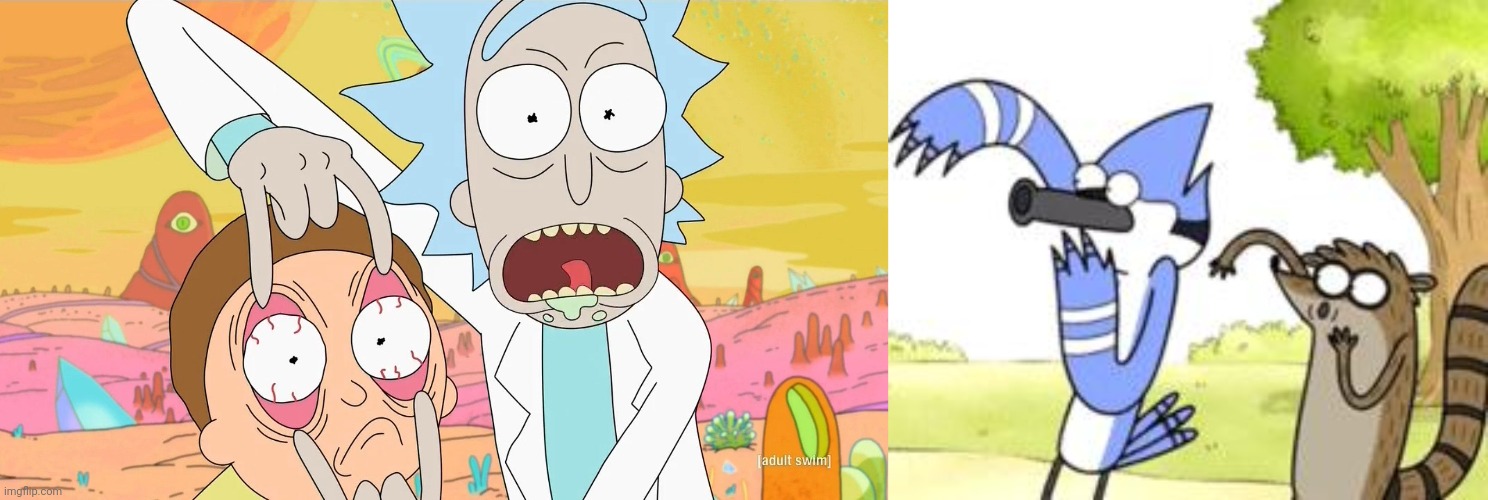 Why do these mfs have similar names | image tagged in rick and morty scam,regular show ohhh | made w/ Imgflip meme maker